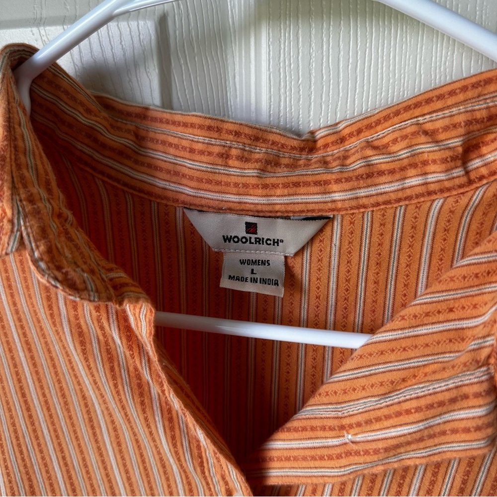 WOOLRICH | Women’s Striped Orange Button Down Shirt - Picture 5 of 8